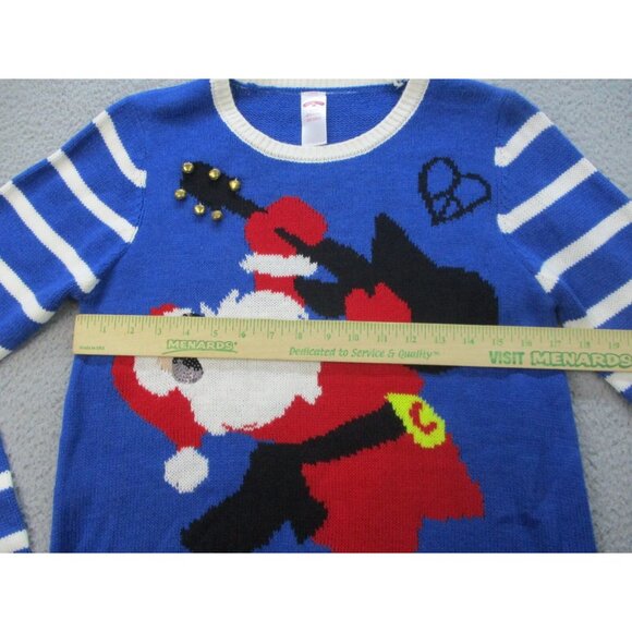 Ugly Christmas Sweater Women's Small Rock N Roll Santa Clause Jingle Bells Blue - Picture 5 of 7